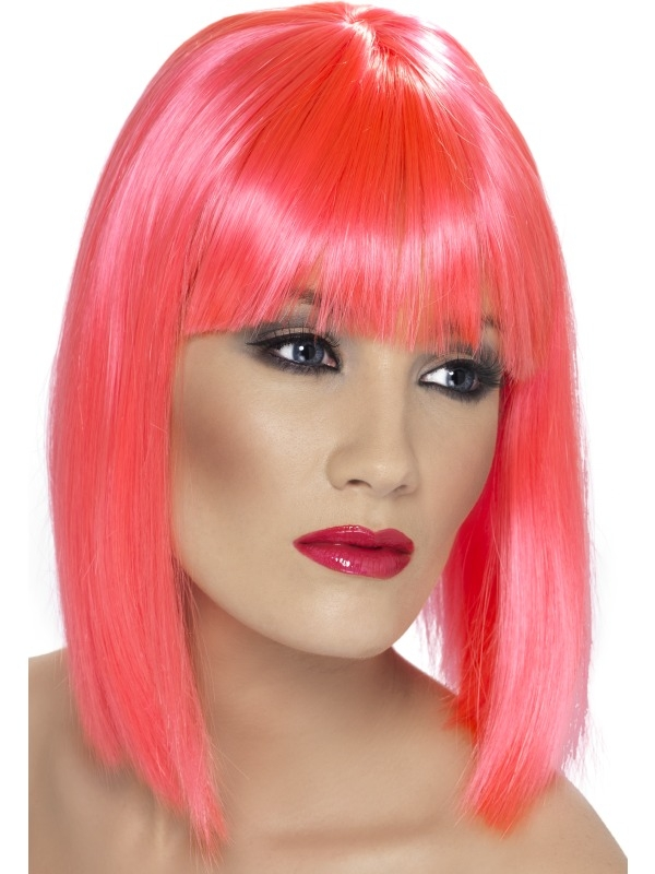 Neon Roze Schouderlange Glam Pruik 3 Neon Roze Schouderlange Glam Pruik