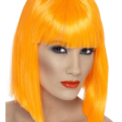Neon Oranje Schouderlange Glam Pruik