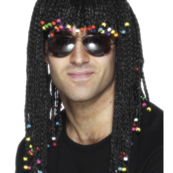 Gevlochten Pruik Zwart Met Kralen