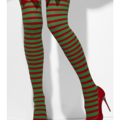 Rood Groen Gestreepte Opaque Hold-Ups Met Rode Strik -Feestkleding Winkel 600x800 2129
