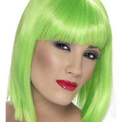 Neon Groene Schouderlange Glam Pruik