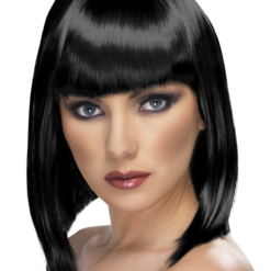 Zwarte Schouderlange Glam Pruik