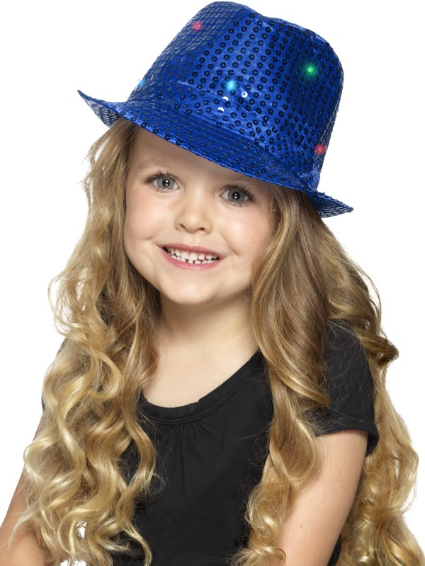 Light Up Sequin Trilby Hoed Blauw Kids 4 Light Up Sequin Trilby Hoed Blauw Kids - Afbeelding 2