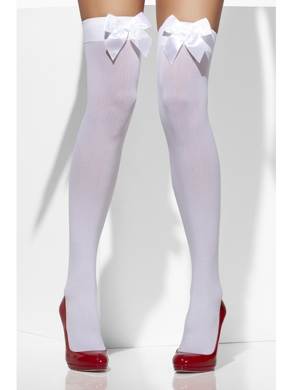 Witte Opaque Hold-Ups Met Witte Strik 4 Witte Opaque Hold-Ups Met Witte Strik - Afbeelding 2