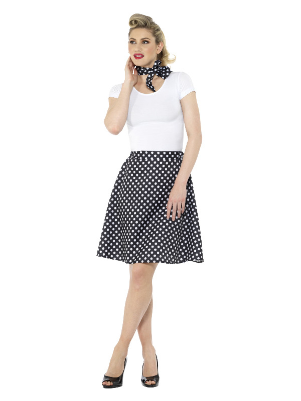 Adults 50s Polka Dot Skirt Zwart 3 Adults 50s Polka Dot Skirt Zwart