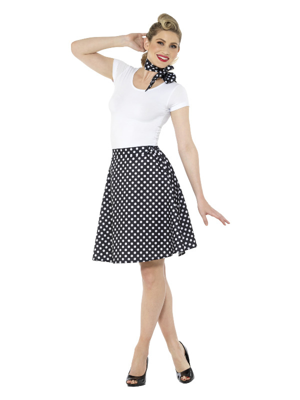 Adults 50s Polka Dot Skirt Zwart 4 Adults 50s Polka Dot Skirt Zwart - Afbeelding 2